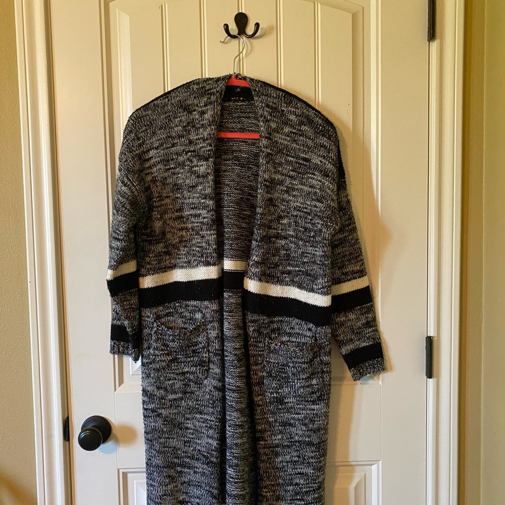 Black and White Knit Cardigan Duster
